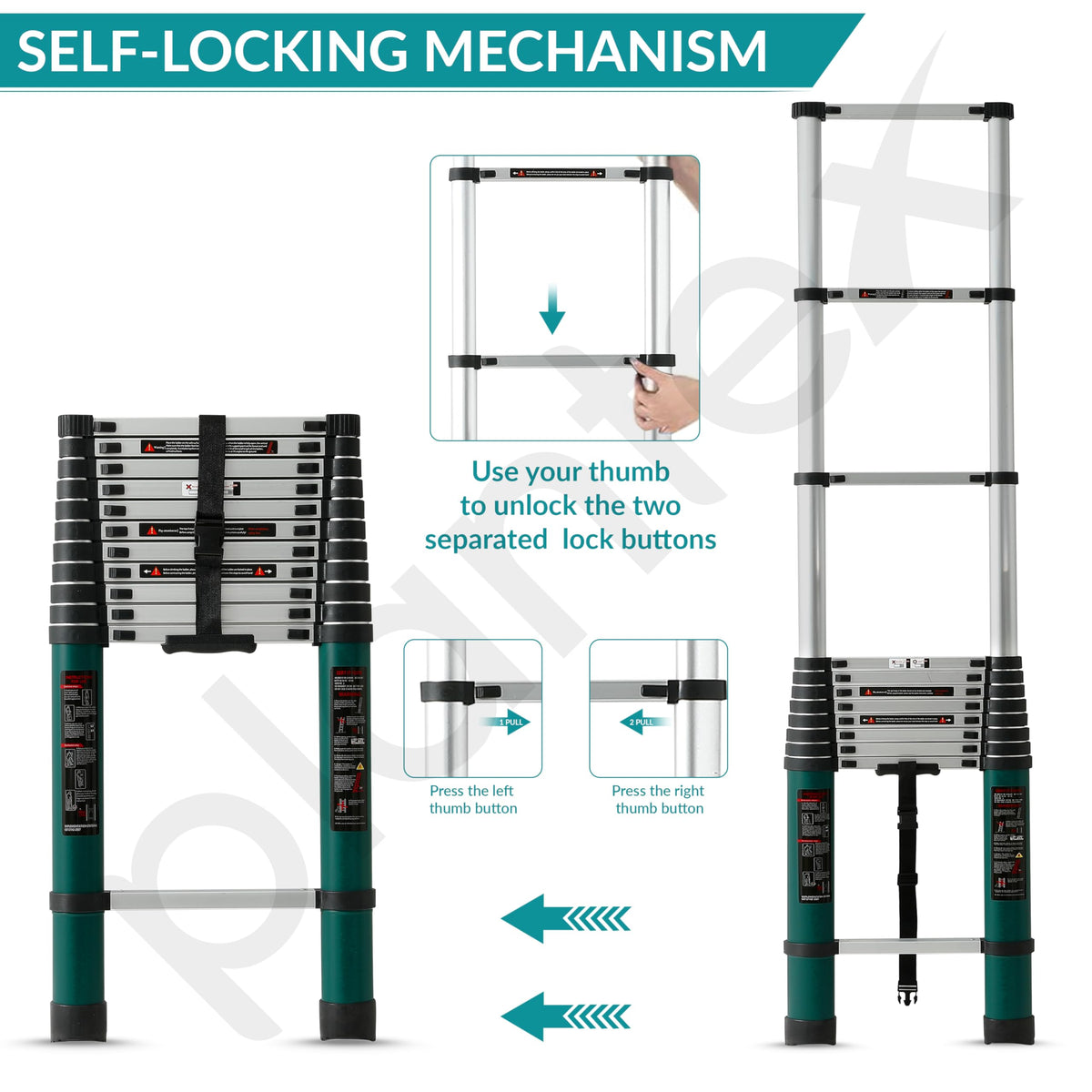 Plantex 4.6m (15 ft.) Aluminium Telescopic Ladder/12-Steps Portable Ladder with Removable Hooks/Foldable Multipurpose Collapsible Ladder for Home & Outdoor Use/2 Years of Warranty By Plantex-(Green)