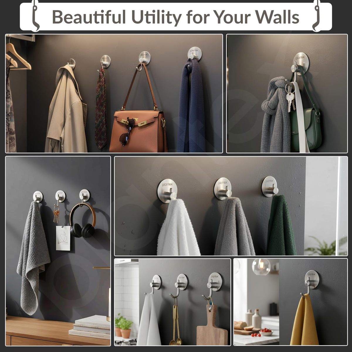 Plantex Wall Hanging Hook/Bath Towel Hook/Self Adhesive Round Robe Hooks for Kitchen/Bathroom/Stylish Home Decor Items - Pack of 4 (Chrome)-5