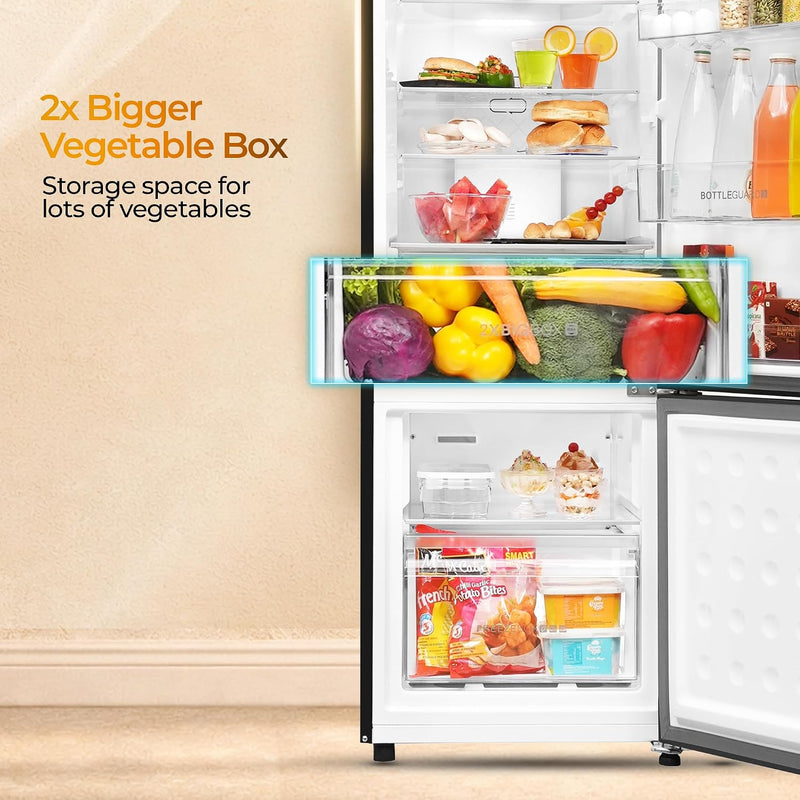 Haier 237 L 2 Star Frost Free Twin Inverter Double Door Bottom Mount Refrigerator with Extra Spacious 2X Veg Box (HEB-242EGSA-P, Moon Silver, 2026)-5