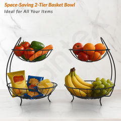 Plantex Fruit Basket for Dining Table/2-Tier Vegetable Basket Stand/Fruit Bowl/Vegetable and Fruit Stand for Kitchen Storage Black, (23 x 32 x 28 cm)-2