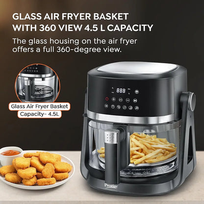 Prestige Air Flip All-In-One 4.5 Litre Air Fryer| Air Frying and Grilling with a Flip| 5 Preset Menu| Air Fryer Mode and Grill Mode|360 View Glass Air Fryer Basket