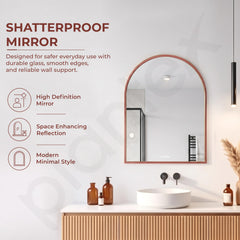 Plantex Aluminium Frame Mirror for Bathroom/Wall Mount Half-Capsule Mirror for Bedroom/Dressing Room/Living Room/Entryway - (Rose Gold, 18x24 Inch)-2