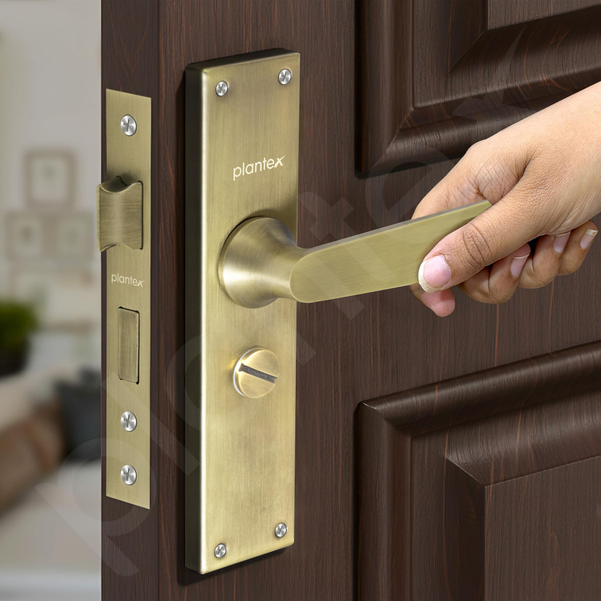 Plantex Stainless Steel Door Lock “ Bathroom Door Lock/Mortise 8inch Keyless Plate Handle Set for Home/Bathroom/Storeroom/Balcony/Office - Pack of 1 (DTM-659, Brass Antique)-4
