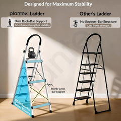 Plantex Ladder for Home 5 Steps/Foldable Ladder with Anti-Skid Wide Steps (30L x 20W cm)/Strong D-Shape Pipe with X-Support for More Stability/5 Year Warranty(Apex-White)