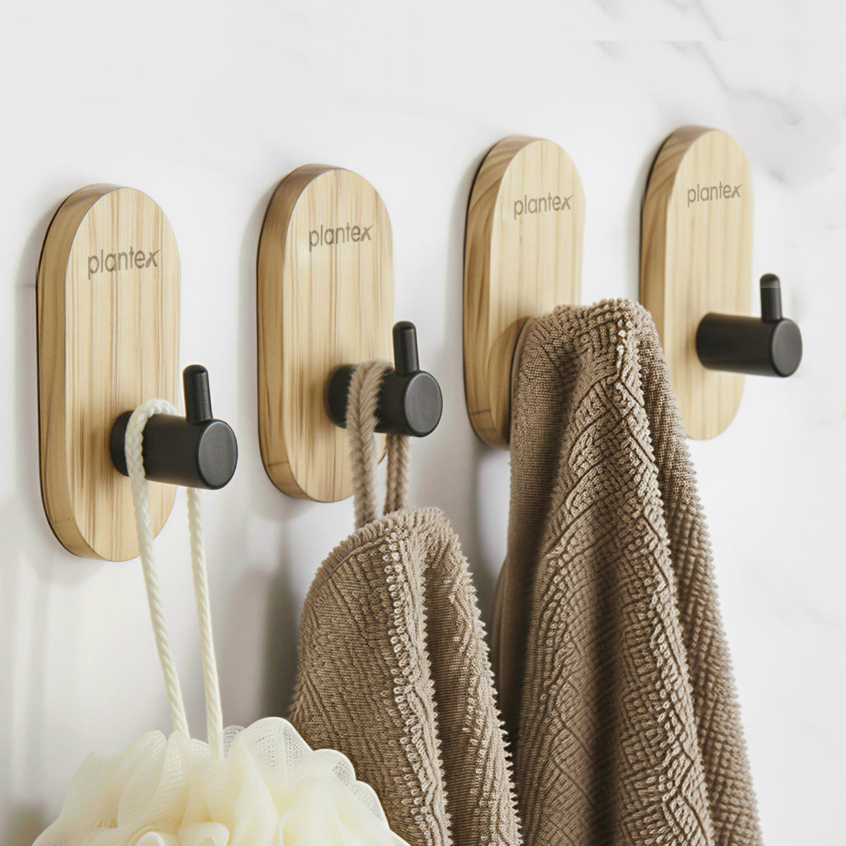 Plantex Wooden Wall Hanging Hook/Bath Towel Hook/Self Adhesive Capsule Robe Hooks for Kitchen/Bathroom/Stylish Home Decor Items - Pack of 4 (Black Wooden)-1