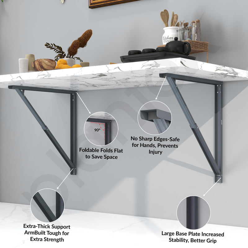 Plantex 24 Inch Foldable Table Bracket/Space Saving Wall Bracket/GI Steel Multipurpose Shelf Bracket/Folding Bracket for Home & Office - Pair of 1 (Grey)-2