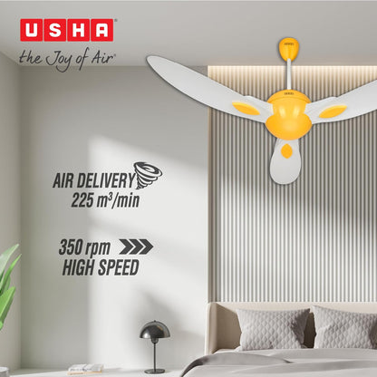 USHA New Bloom Series Plumeria (Inspired by Plumeria) BLDC Ceiling Fan with Bi-Directional Feature | Sleep/Boost/Timer Modes | RF Remote | Whisper-Quiet | Dust-Resistant (white & Saffron Yellow)