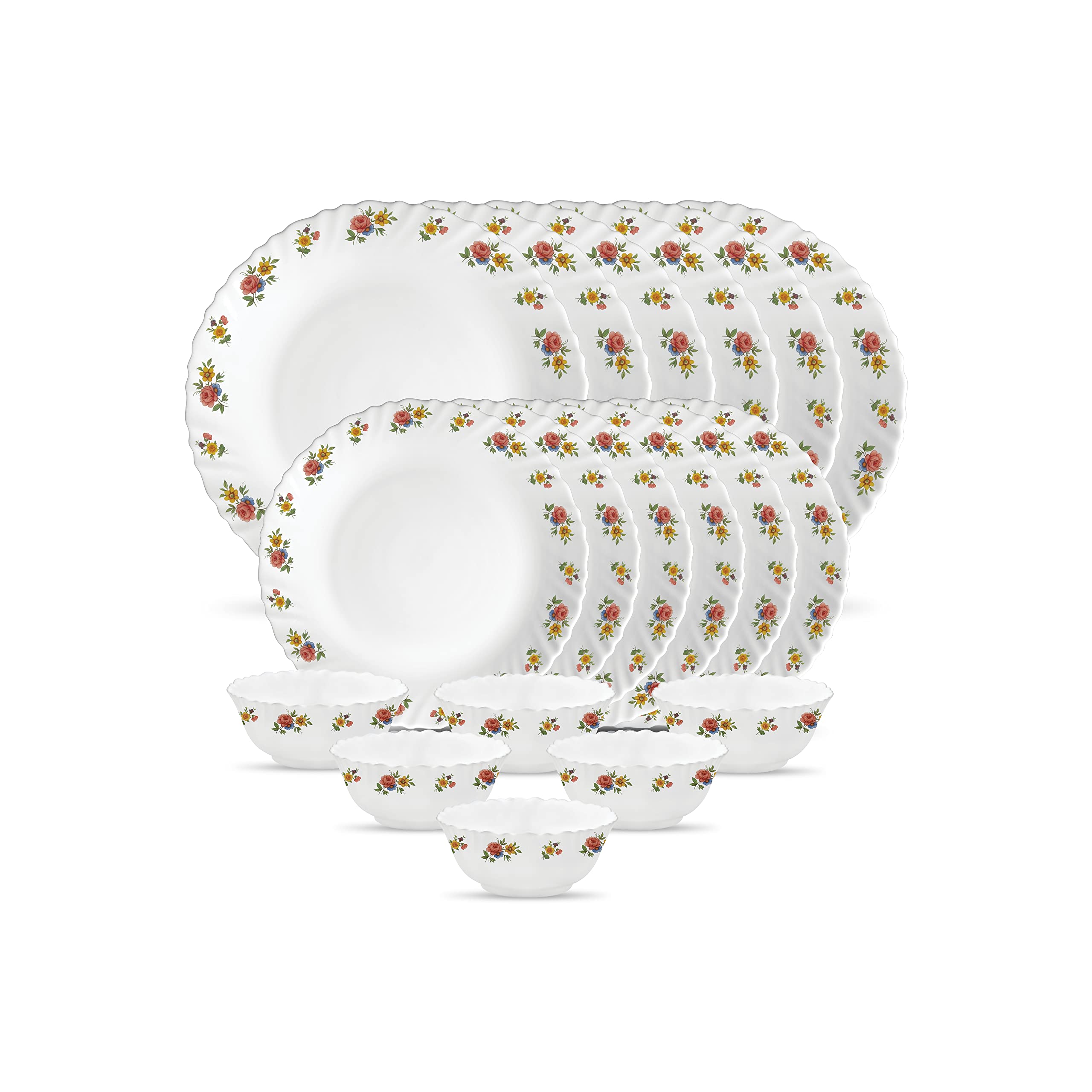 La Opala Novo Collection Opal Glass Crockery | for Family of 6 | Dinner Set 18 pcs English Lavender | Plates & Bowls for Dining | Microwave Safe | 100% Vegetarian | Extra Strong | Light & White