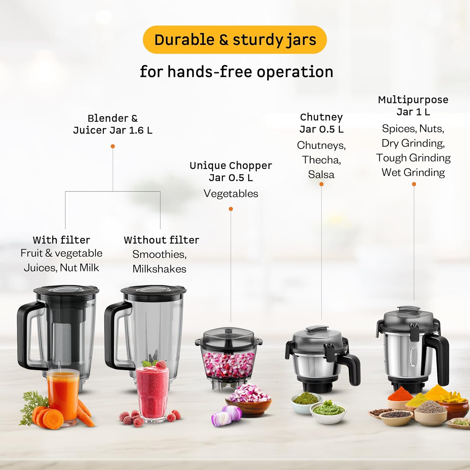 Atomberg Zenova Fresh Juicer Mixer Grinder | Coarse Mode for Silbatta-like Texture | Intelligent BLDC Motor | Safety Features | 4 Jars including Chopper & Juicer Jar | Hands-Free Operation | Black