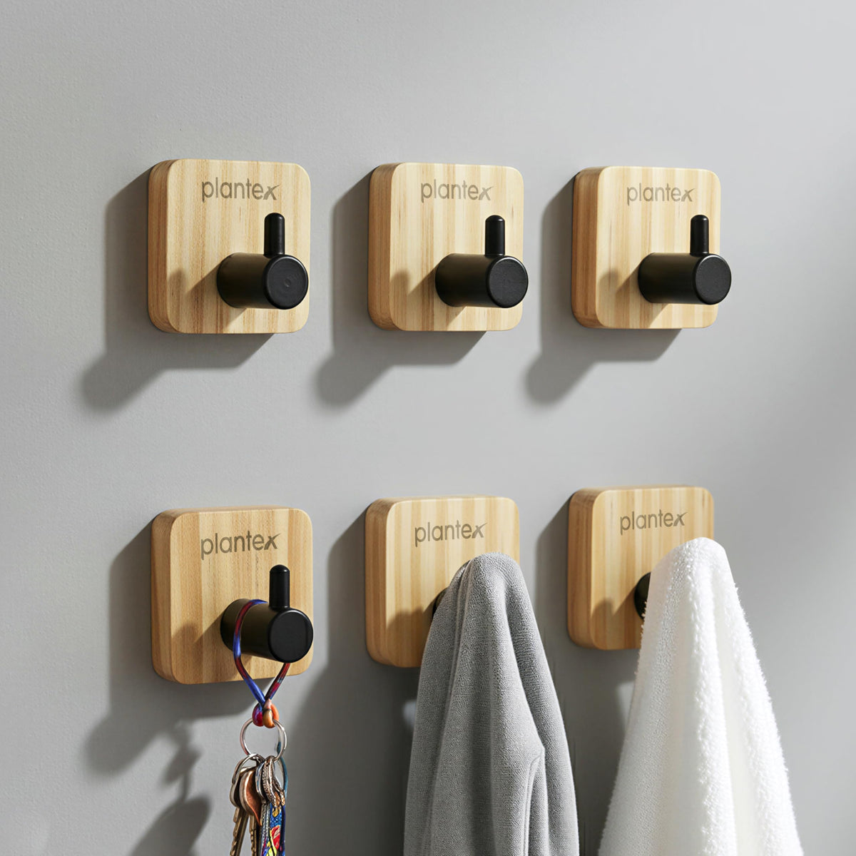 Plantex Wall Hanging Hook/Wooden Square Self Adhesive Robe Hooks for Kitchen/Bathroom/Bath Towel Hook/Stylish Home Decor Items - Pack of 6-1