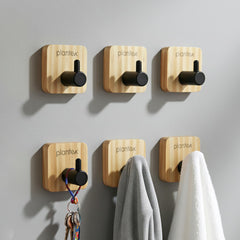 Plantex Wall Hanging Hook/Wooden Square Self Adhesive Robe Hooks for Kitchen/Bathroom/Bath Towel Hook/Stylish Home Decor Items - Pack of 6-1