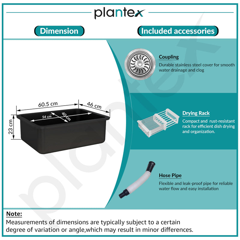 Plantex Matt German Engineered Technology Quartz Sink For Kitchen/UV Protected Kitchen Sink/Single Bowle Sink For Home(Charcoal Black-18X24 Inch)-5