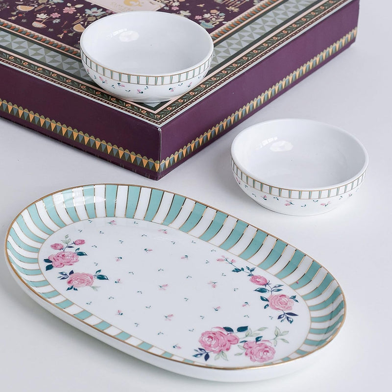 Magique by The Wishing Chair x ClayCraft : Portrait of a Rose - Glow Giftbox | Set of 2 Bowls & Platter | Dishwasher Safe | Festive Gifting | GiftBox Packaging