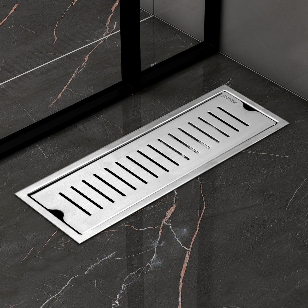 Plantex 304 Grade Stainless Steel Shower Water Drain Channel/12x4 Inch Floor Drain/Drainage Cover/Floor Drain Cover with Removable Grate - (Verticle, Chrome)