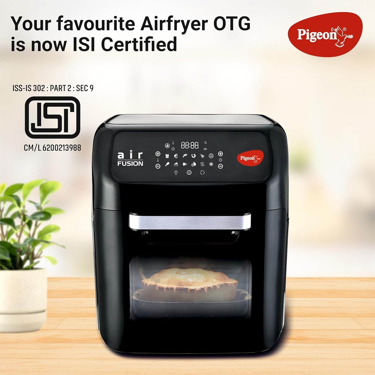 Pigeon by Stovekraft Air Fryer Oven 12L | 1800W | 2-in-1 Appliance - AirfryerOTG | Digital Touchscreen | 9 Preset Menu | Air Fry, Bake, Broil, Toast, Defrost (Black) | With Rotisserie | 7 Accessories