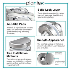 Plantex Stainless Steel Glass Door Lock - No Drilling/Lock for Main Door/Door Thickness 10 mm to 12 mm/3 Ultra Keys/Tuffen Glass Door Accessories - Pack of 1 (Matt)-4