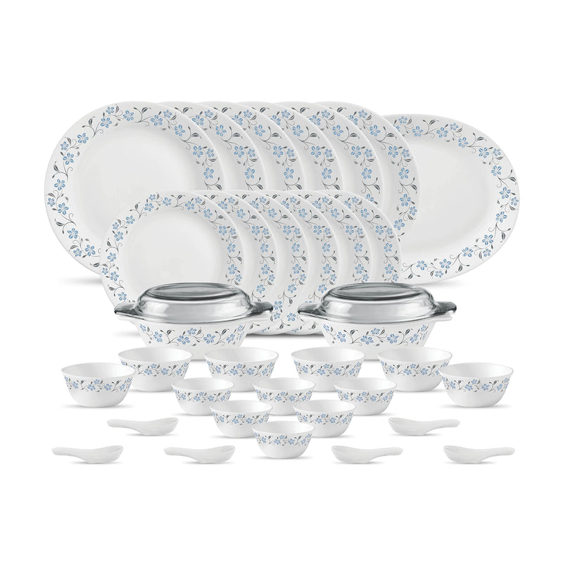 La Opala Diva, Ivory Collection, Opal Glass Dinner Set 35 pcs, Golden Fall, White