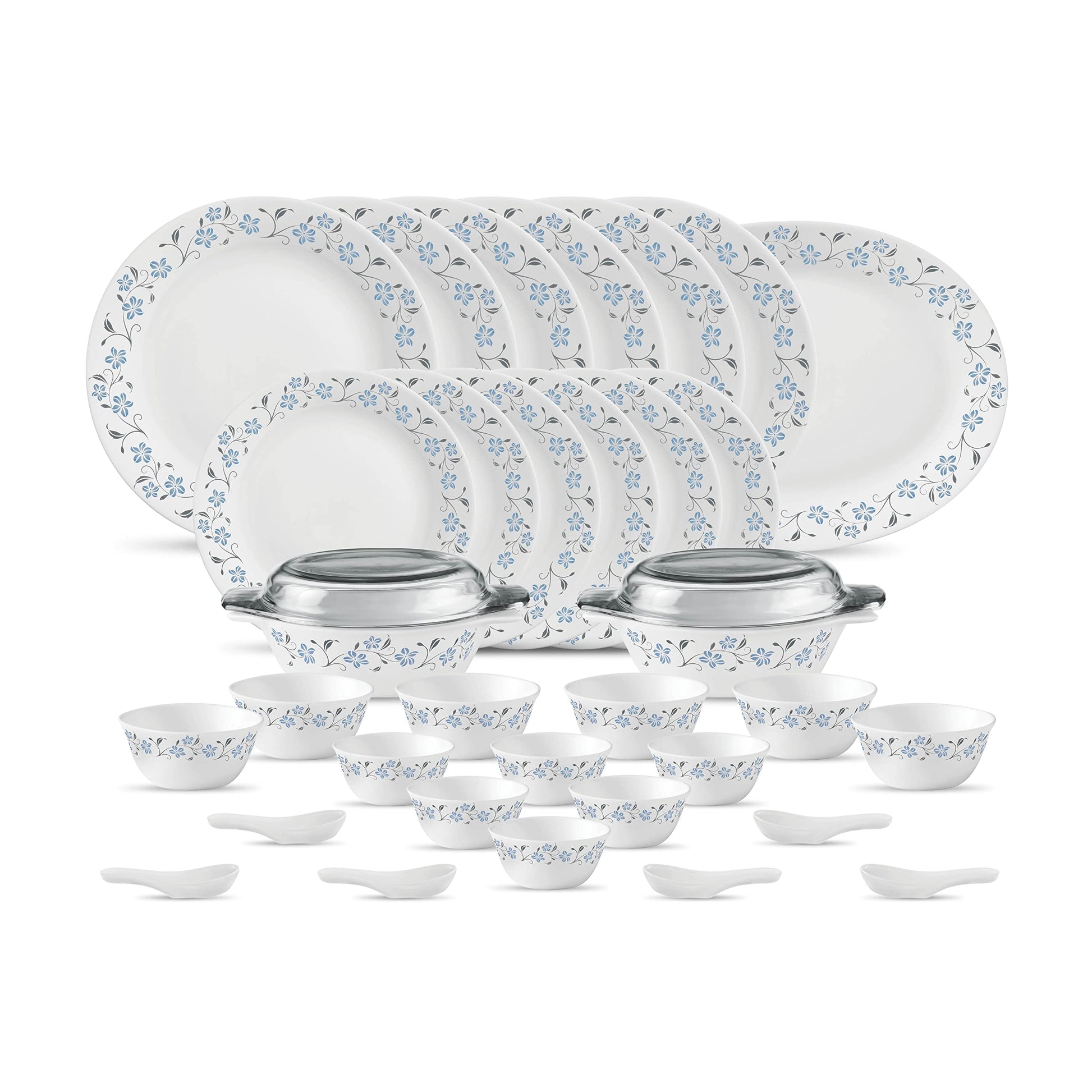 La Opala Diva, Ivory Collection, Opal Glass Dinner Set 35 pcs, Yellow Grace, White