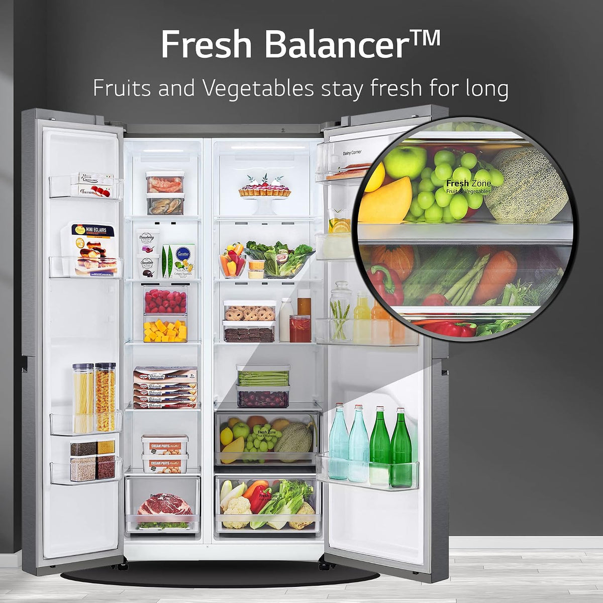 LG 688 L Frost-Free Smart Inverter Compressor Side-By-Side Refrigerator (GC-B257KQDV, Dark Graphite Steel, Multi Digital Sensors and Express)-6