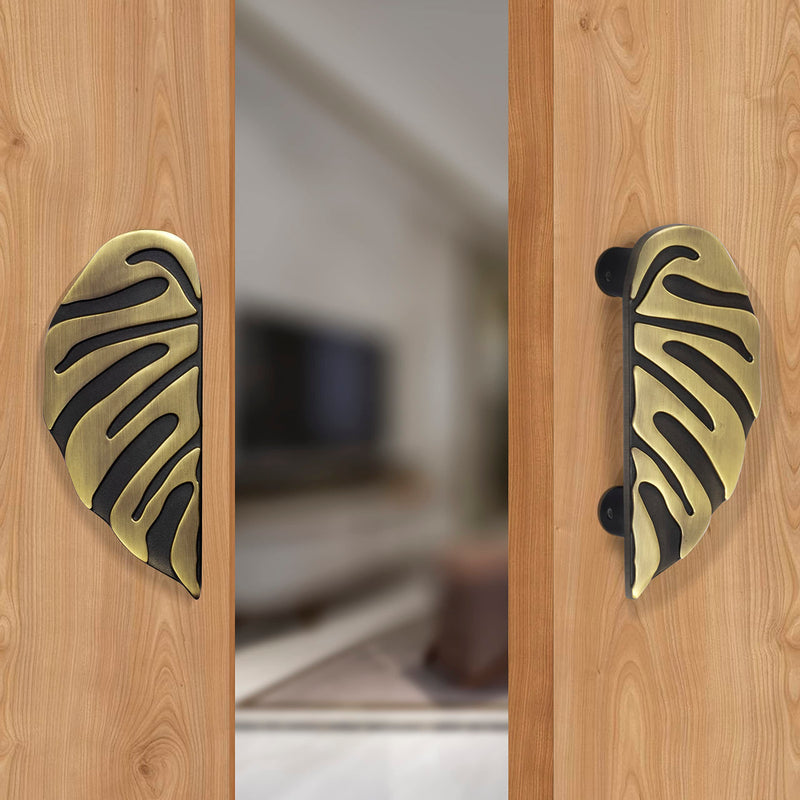 Plantex Heavy Duty Door Handle/6-Inches Leaf Shape Main Door Pull Handle/Pull Push Antique Door Handle/Door&Home Decor(295-Brass Antique Finish)-3 Years Warranty-6