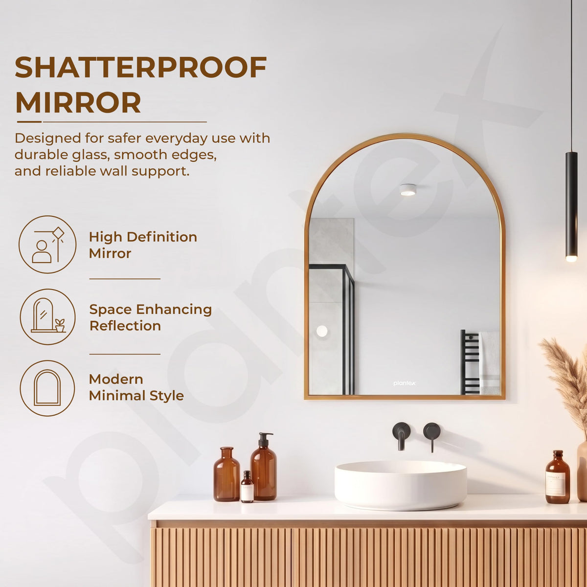 Plantex Aluminium Frame Mirror for Bathroom/Wall Mount Half-Capsule Mirror for Bedroom/Dressing Room/Living Room/Entryway - (Gold, 18x24 Inch)-3