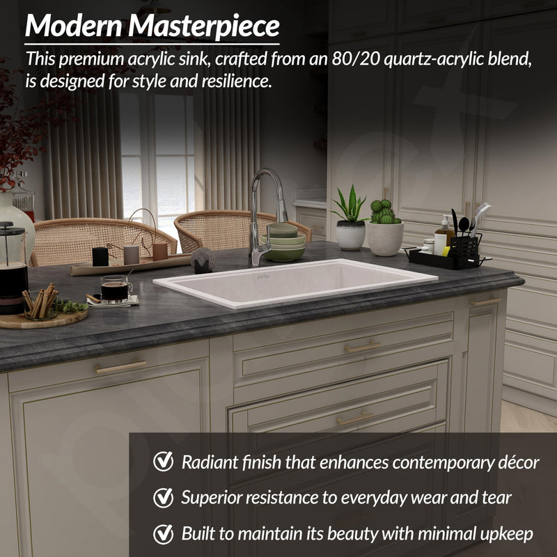 Plantex Undermount Sink for Kitchen/Quartz Acrylic Kitchen Sink with 10 Years Warranty by Plantex/Granite Single Bowl Sinks with Coupling (Rayon 32x20 Inches)-2