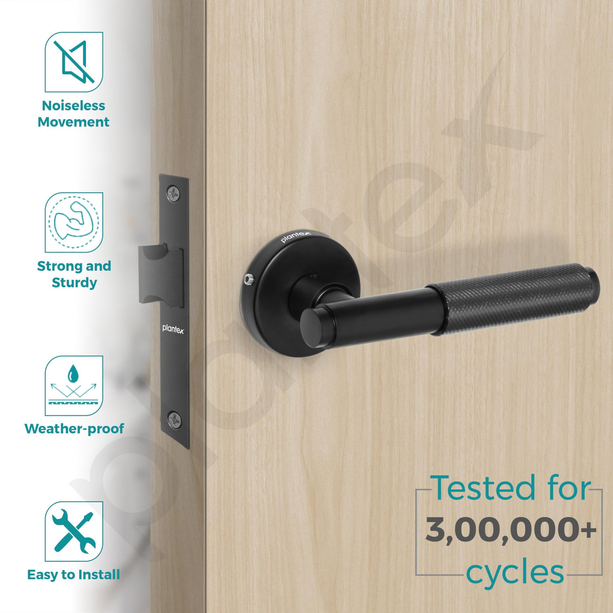 Plantex Heavy Duty Bathroom Door Lock/Mortise Keyless Handle Set for Home/Store Room/Bathroom/Balcony/Office with Baby Latch (Black)-2