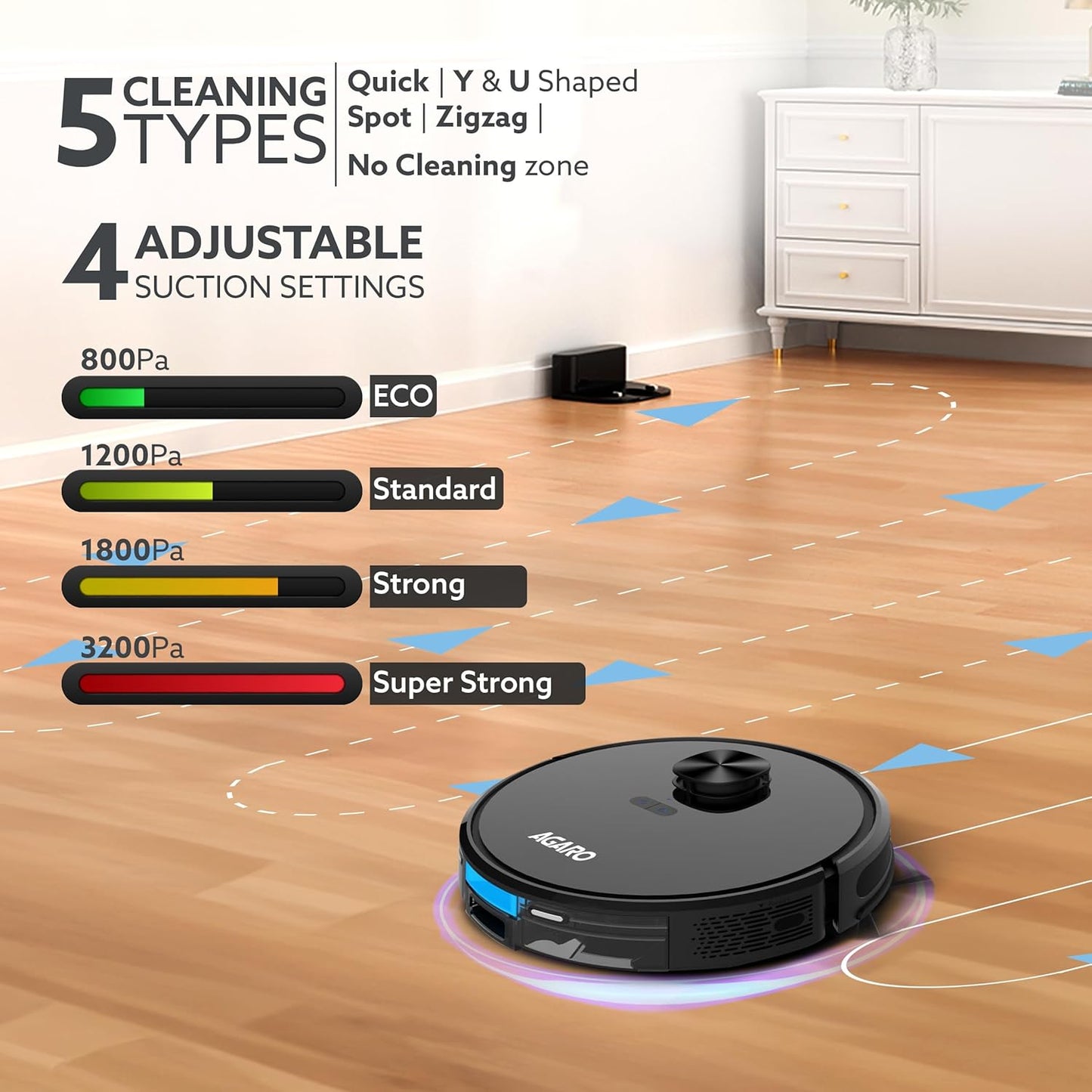 AGARO Alpha Robot Vacuum Cleaner, Brush, Dry Vacuum & Wet Mop, Automatic Cleaning, Upto 3200Pa Strong Suction, Rechargeable, App Control, Lidar Navigation, Editable Map to Clean, Hard Floor & Carpet