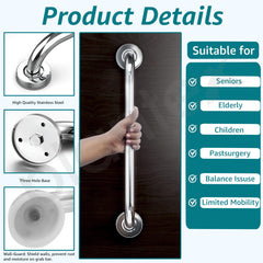 Plantex 18 Inch Stainless Steel Grab Bar for Toilet/Safety Support for Senior Citizens/Secure Bathroom Handrail/Bathroom Accessories (Chrome)-3