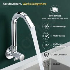 Plantex Sink Tap for Kitchen Basin with Brass Spindle/Wall Mount Kitchen Sink Tap with Wall Flange and Water Saving -(MKS-1277-Chrome)-5