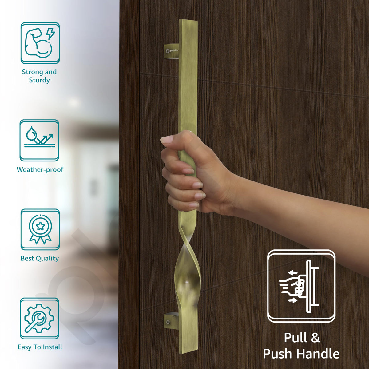 Plantex Heavy Duty Main Door Handle/14 Inch Door Handle for Main Door/Pull-Push Door Handle for Wooden & Glass Door - Pack of 1 (S-110-Brass Antique) - 3 Years Warranty-2