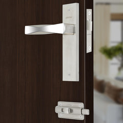 Plantex Heavy Duty Door Lock “ Bathroom Door Lock/Mortise 8inch Keyless Plate Handle Set for Home/Bathroom/Store Room/Balcony/Office with Baby Latch (8085, Steel Satin and Chrome)-1