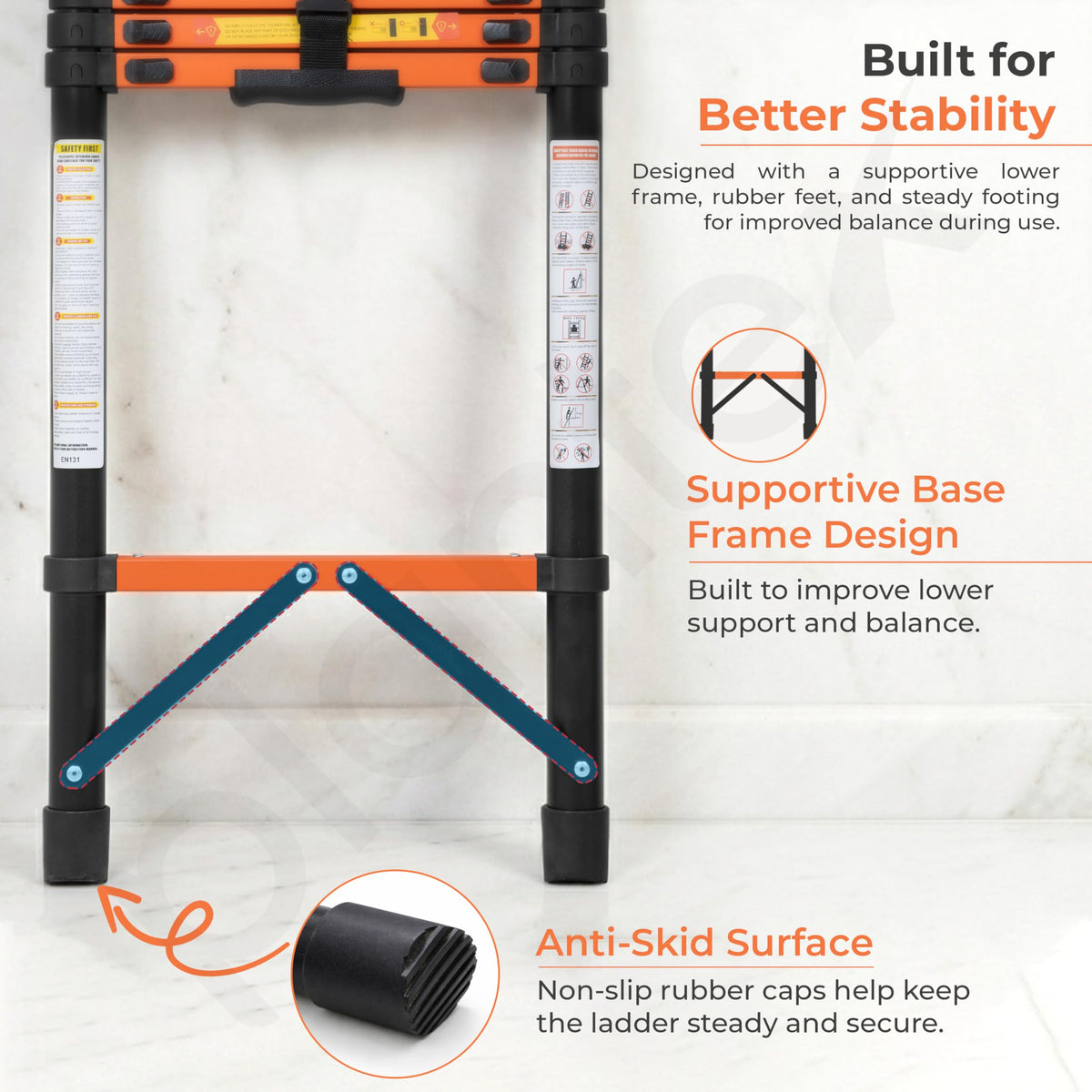 Plantex 2.3m (7.55 ft.) Telescopic Ladder/Carbon Steel 6-Steps Portable & Compact Ladder/Foldable Multipurpose Collapsible Ladder for Home & Outdoor Use - (Orange)-4