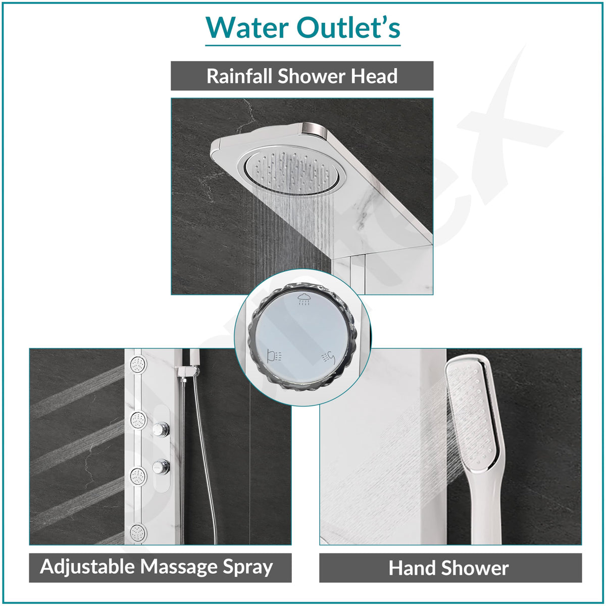 Plantex SS-304 Marble Textured Shower Panel for Bathroom with Showerhead/Hand Shower with Hose Pipe & Clamp/Body Massage Jets/Bathroom Shower System -(KM-8099)-5