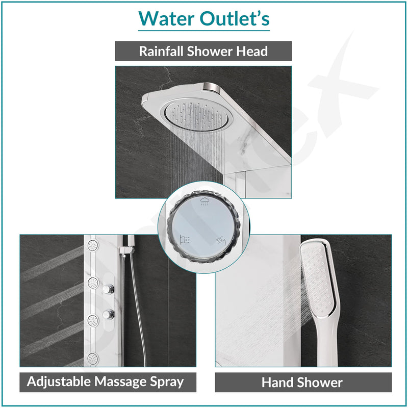 Plantex SS-304 Marble Textured Shower Panel for Bathroom with Showerhead/Hand Shower with Hose Pipe & Clamp/Body Massage Jets/Bathroom Shower System -(KM-8099)-5