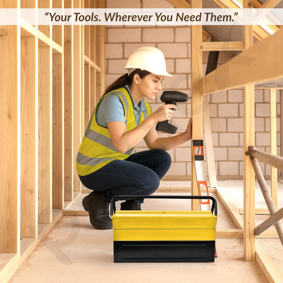 Plantex Tool Box Empty/18" Metal Tool Organizer 5- Compartments Metal Tool Boxs/Empty Tool Boxs/Tools Organizer Box - (Yellow & Black)-4