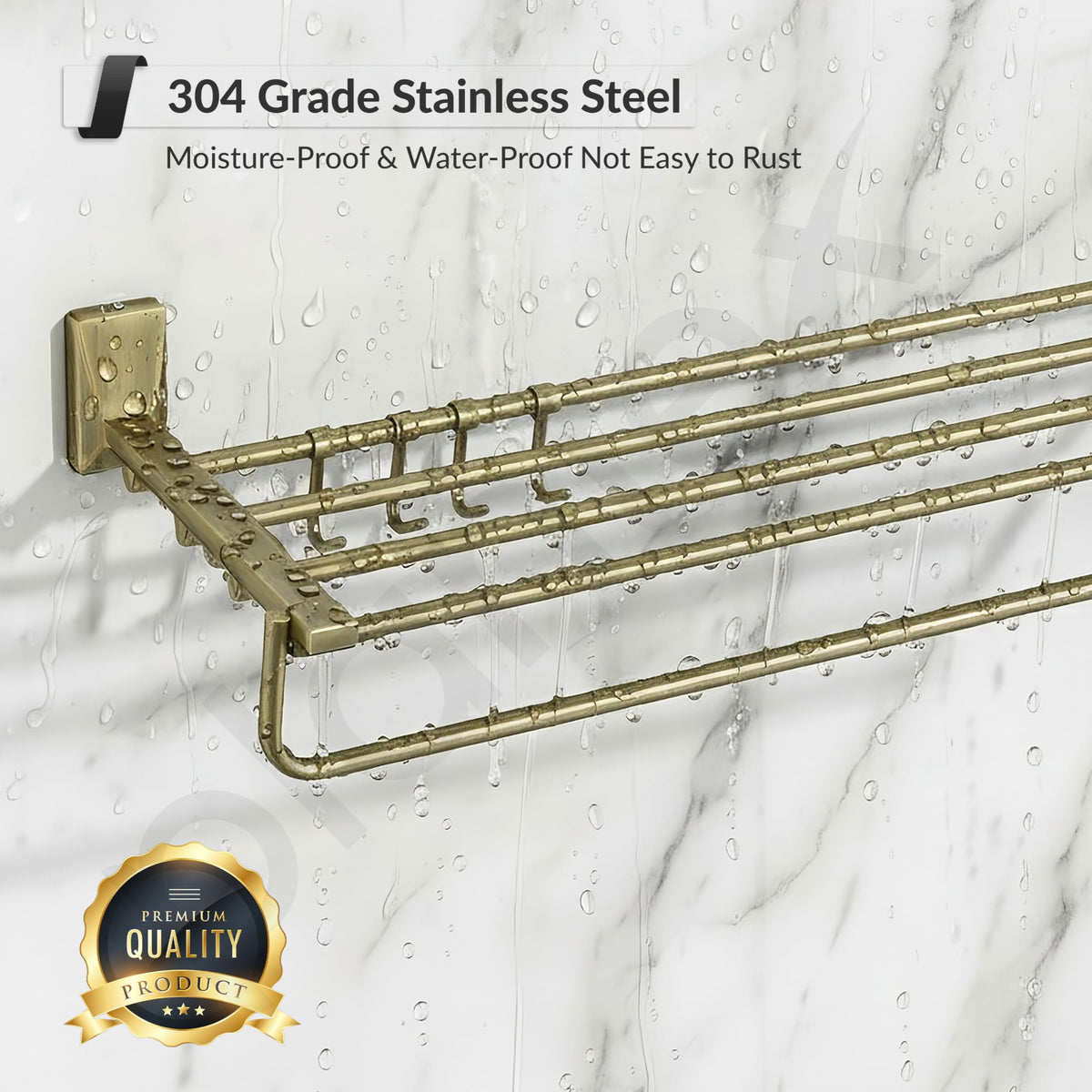 Plantex 304 Grade Stainless Steel 24 inch Towel Rack/Towel Bar/Towel Hanger/Towel Storage for Bathroom - Crystal (Brass Antique)-4