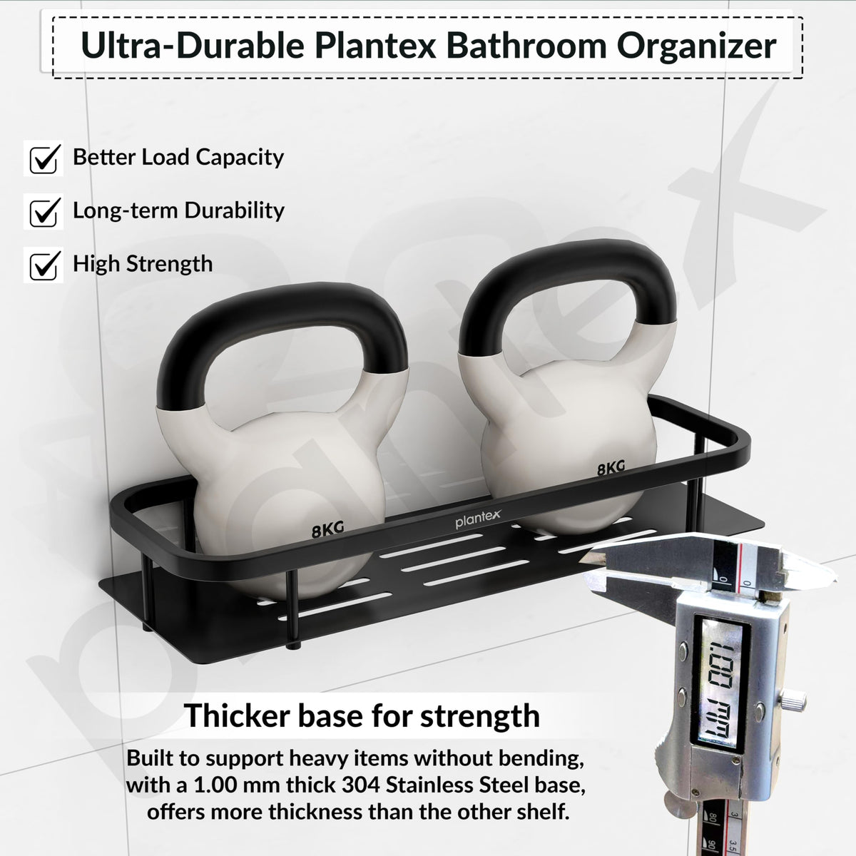 Plantex 304 Stainless Steel Bathroom Shelf/Wall Mounted Bathroom Organiser with Drill/Kitchen Storage Shelf(15X5 Inch-Black Finish)-5