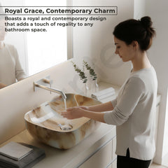 Plantex Ceramic Tabletop Basin Sink/Basin for Bathroom/Wash Basin/Washbasin for Restaurant, Hotel (Marble Finish, 18 x 13 x 5.5 Inch)-5