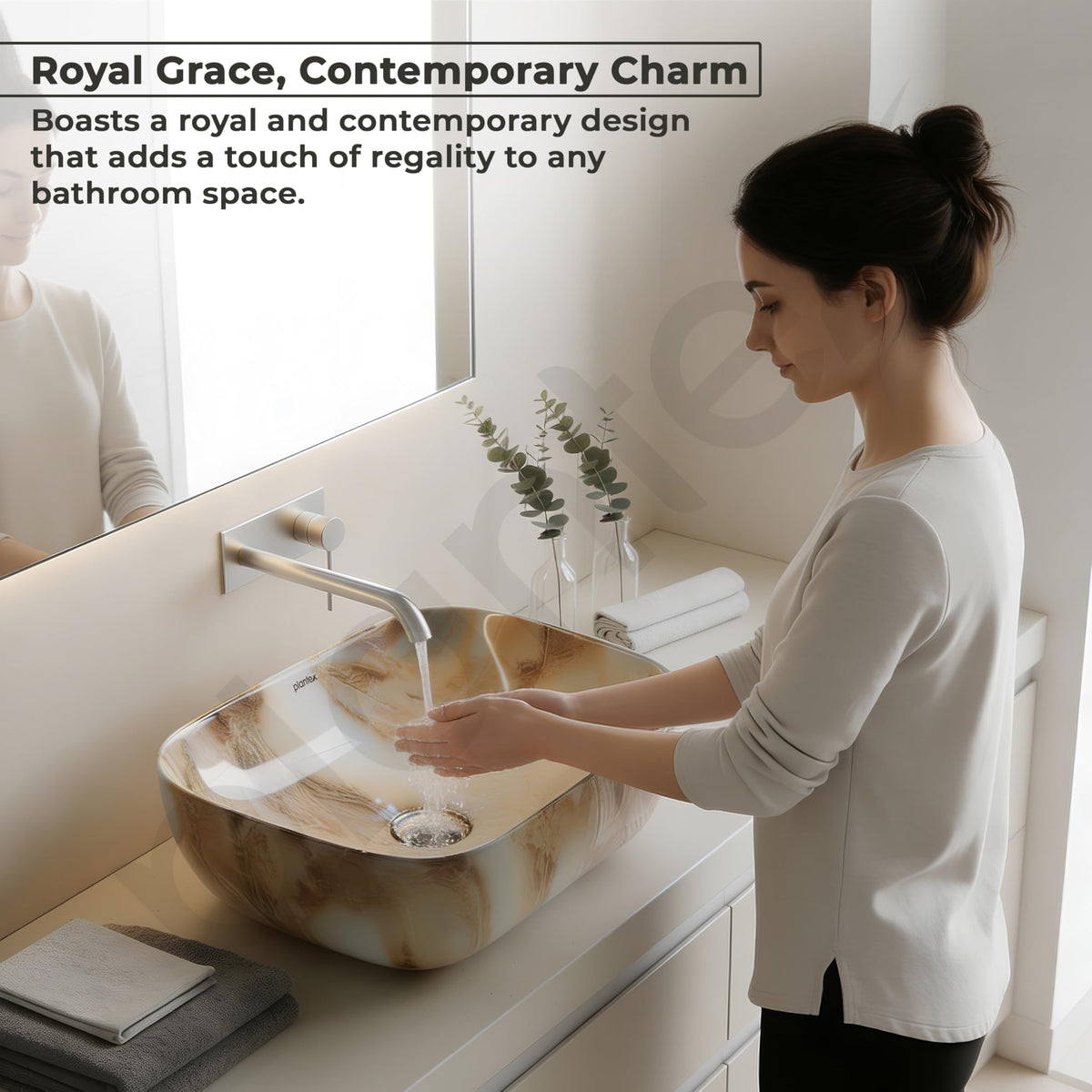 Plantex Ceramic Tabletop Basin Sink/Basin for Bathroom/Wash Basin/Washbasin for Restaurant, Hotel (Marble Finish, 18 x 13 x 5.5 Inch)-5