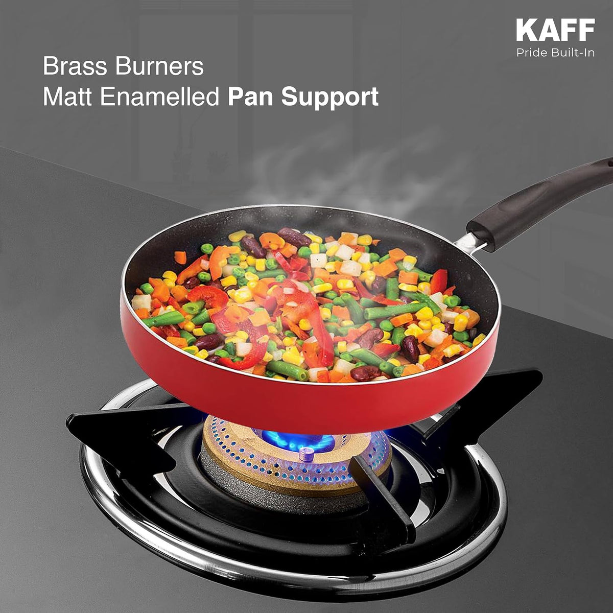 Kaff CTC 77 3B Gas Stove/Cooktop 4 Burners with Auto Electric Ignition 77 CM, High Efficiency Brass Burners, Black Tempe