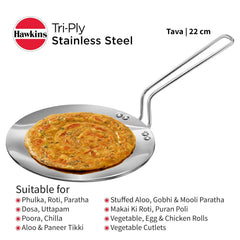 Hawkins Tri-Ply Stainless Steel Tava 22 cm, 3.5mm Induction Compatible
