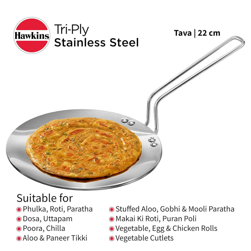Hawkins Tri-Ply Stainless Steel Tava 22 cm, 3.5mm Induction Compatible