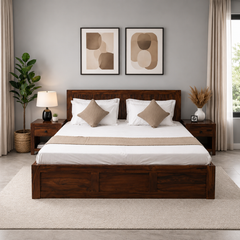 Premium Sheesham Wood Box Storage Bed with Slatted Headboard