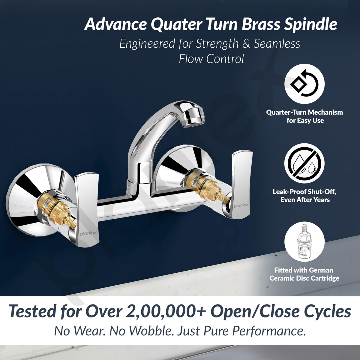 Plantex Sink Cock for Kitchen Sink/360 Degree Rotating with Foam Flow/Wall Mount Swan Neck with Wall Flange and Teflon Tape - Pack of 1 (Chrome, 3523)-2