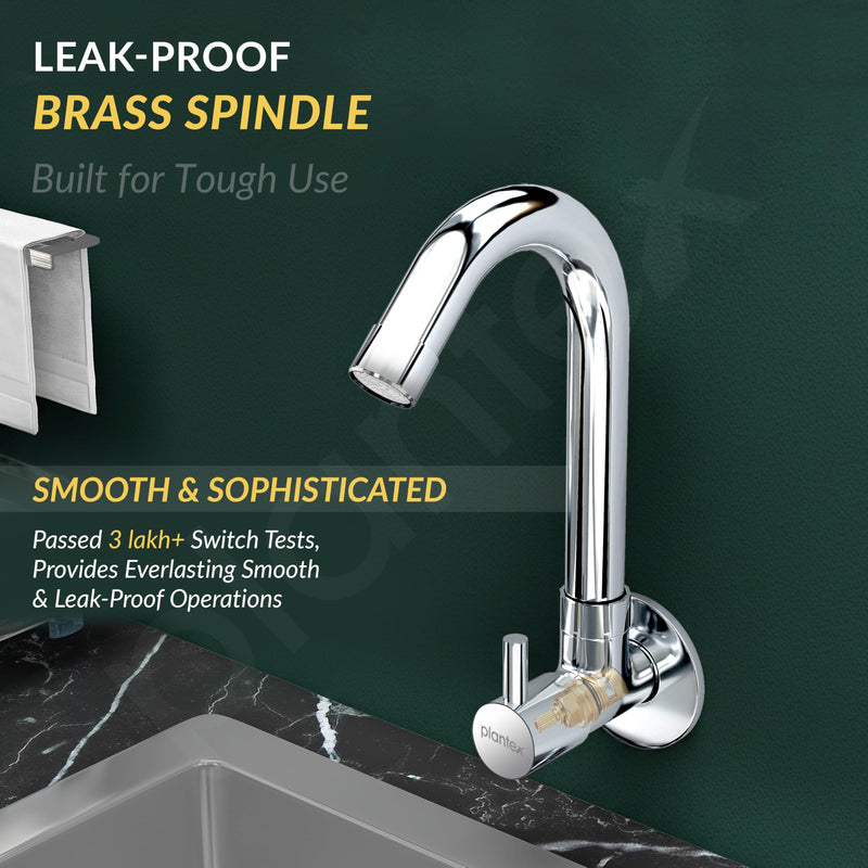 Plantex Sink Tap for Kitchen Basin with Brass Spindle/Wall Mount Kitchen Sink Tap with Wall Flange and Water Saving -(MKS-1277-Chrome)-2
