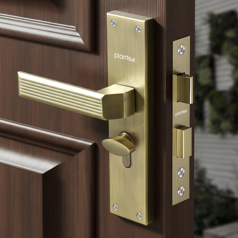 Plantex Stainless Steel Door Lock Handle Set/ 6-Lever Lock Mechanism with 3 Years of Warranty/Mortise Lock with 3 Keys, Brass Lock Body & Cylinder - (DTM-661, Brass Antique)-5
