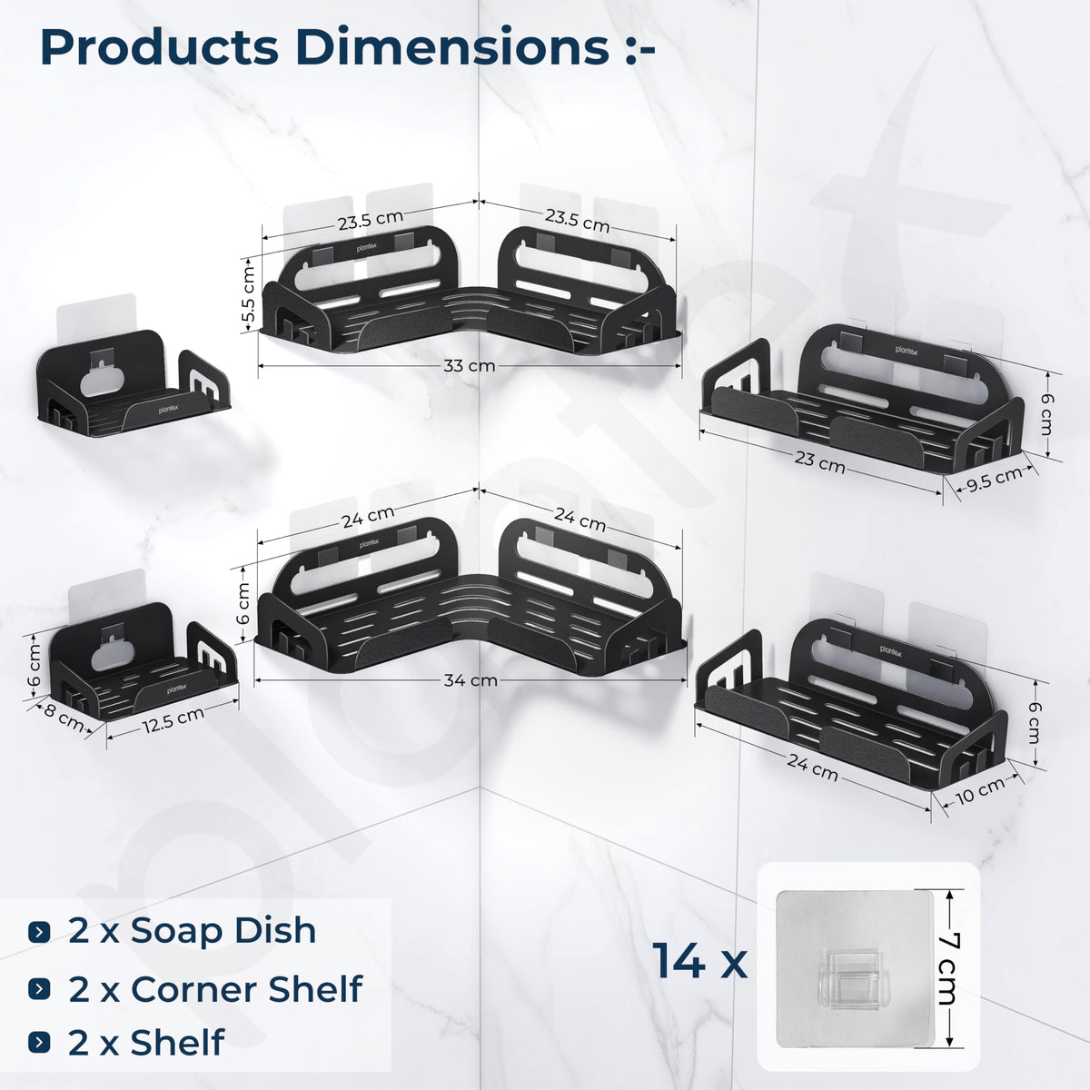 Plantex Self Adhesive Corner Shelf for Bathroom Wall/Stainless Steel Bathroom Organiser/Soap Dish/Side Corner Shelf- (Black, Combo)-3