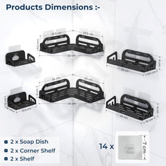 Plantex Self Adhesive Corner Shelf for Bathroom Wall/Stainless Steel Bathroom Organiser/Soap Dish/Side Corner Shelf- (Black, Combo)-3