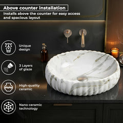Plantex Ceramic Basin for Bathroom/Table Top Ceramic Basin/Washbasin for Bathroom (Marble Finish - 19.5 x 14 x 6 Inch)-2